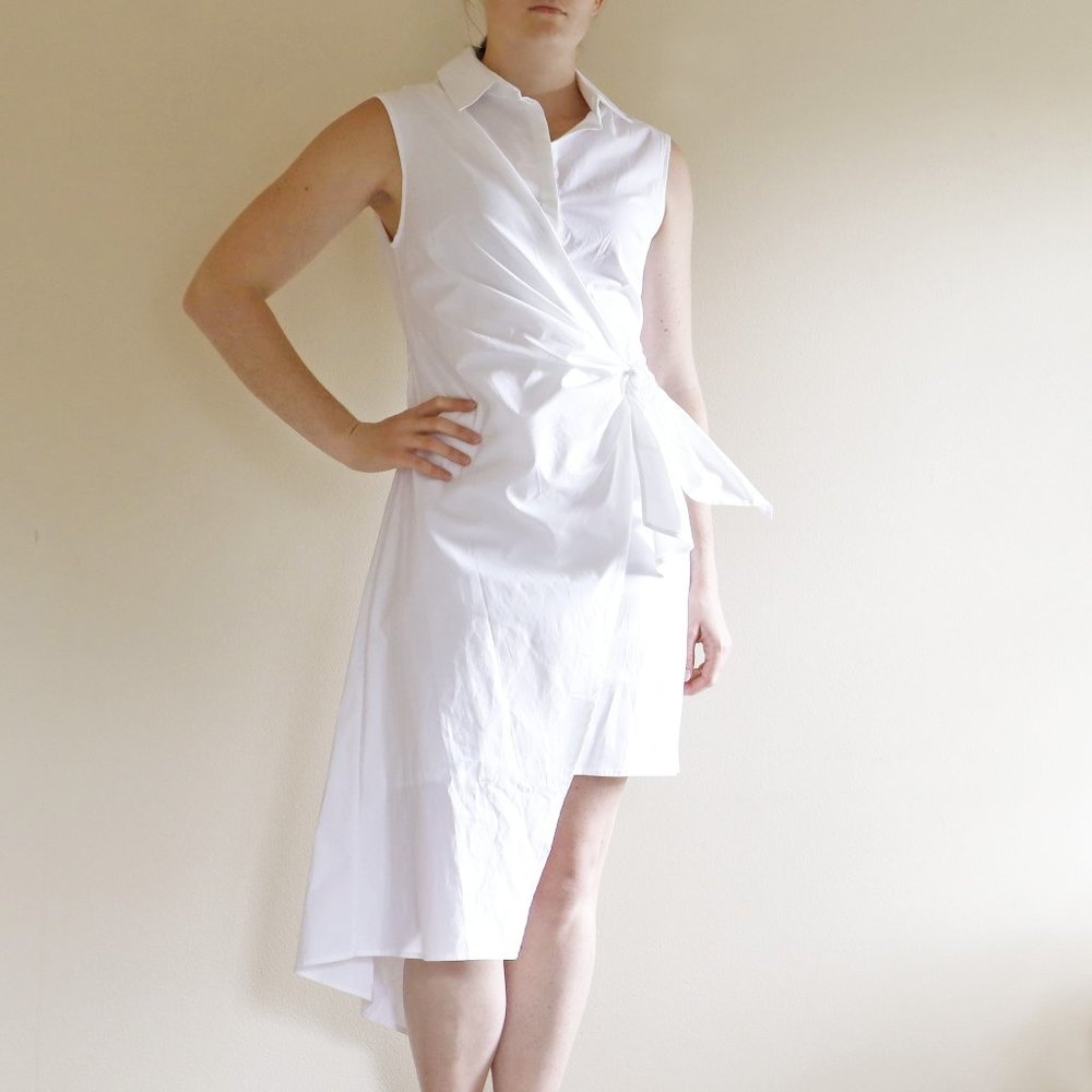 TY-LR White Asymmetrical Wrap Shirt Dress
